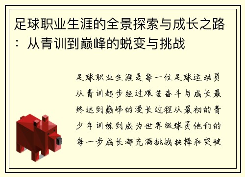 足球职业生涯的全景探索与成长之路：从青训到巅峰的蜕变与挑战